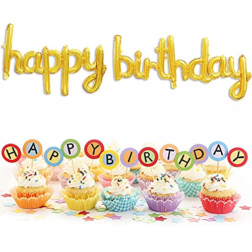 Image of Crackles Birthday Golden Foil Balloons in Small Letters Lower Case for Birthday Decorations