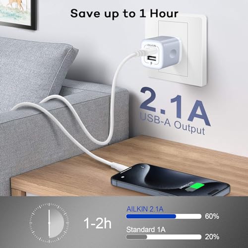 Image of USB Wall Charger, Charger Block, 2.1A Multiport Fast Charge Power Brick | USBA Cube for iPad, iPhone, iPod, Samsung Galaxy Cell Phone Charger Box