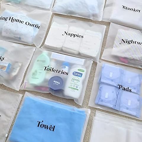 17x Baby Hospital Maternity Organiser Bags Essentials | Baby Shower | Mum to Be | Labor & Delivery Bag Labels Cover