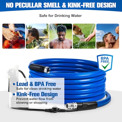 Image of CHANGE MOORE Heated RV Water Hose - 12' 1 /2 inch Inside Diameter -4 Anti-Freeze, Thermostat, Thickened Heat Belt, Drinking Water Hose