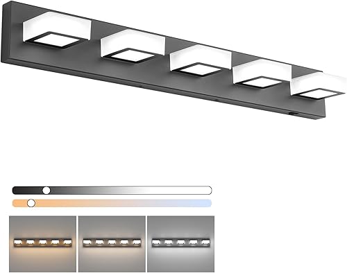 Miniatura 39 de Ralbay Lámpara de Tocador de 4 Luces de Níquel Cepillado para Baño Lámpara de Baño Moderna de LED en Metal y Acrílico cepillado níquel,Negro-5