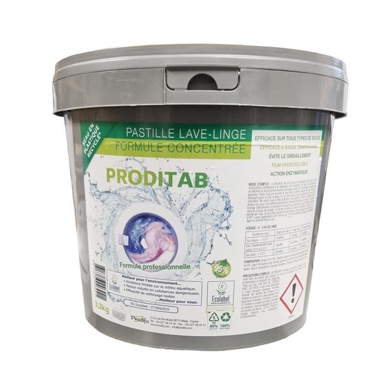 Ecolabel PRODITAB - Pastilla para lavadora concentrada (150 pellets)