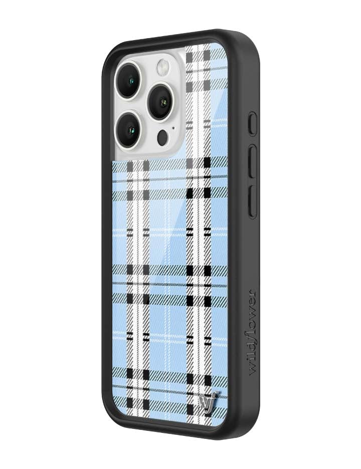 Image of Wildflower Cases - iPhone 16 Pro Compatible - Plaid Blue | Impact-Certified 6.5 ft Drop Protection Case, Raised Protective Bumper, Cute Aesthetic Design, Women-Owned Small Business