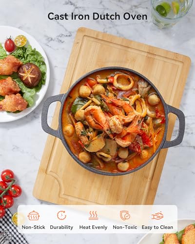 Warmiehomy Cast Iron Dutch Oven,8L Heavy Duty Dutch Oven Pot with Lid,Non-Stick Cast Iron Pot with Two Handles for Indoor Outdoor,28cm - Image 4
