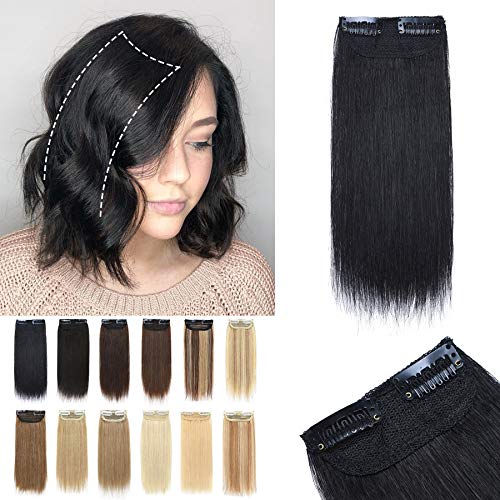 S-noilite Clip in Hair Extensions Human Hair One Piece 2 Clips Clip in Hairpieces Thick Short Remy Hair 10Inch 15g For Women with Thinning Hair Add Hair Volume Jet Black