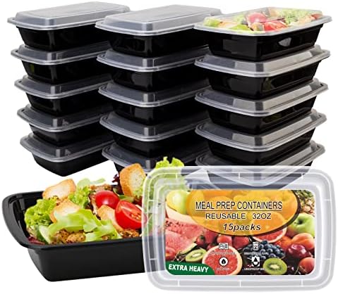 Ezalia 15 Pack- Meal Prep Containers 32oz, Plastic Food Prep Containers with Lids, Leakproof To Go Containers with Lids Reusable Food Containers, BPA-Free, Microwave/Dishwasher/Freezer Safe