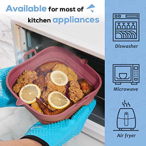 Loveuing Silicone Air Fryer Liners Square - Reusable Airfryer Silicone Basket - Easy To Clean Air Fryers Silicone Pot For 5.8 To 8 Qt Air Fryer Baking Tray Oven Accessories, 8.5 Inch Large(Red) #TOP5