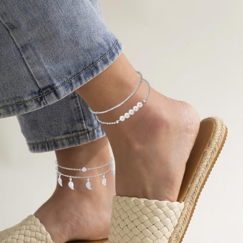 Image of 12pcs Gold /Silver Ankle Bracelets for Women Layered Waterproof 14k Cuban Link Chain Anklets Set Adjustable Dainty Summer Beach Gold Accessories Boho Bracelet Jewelry