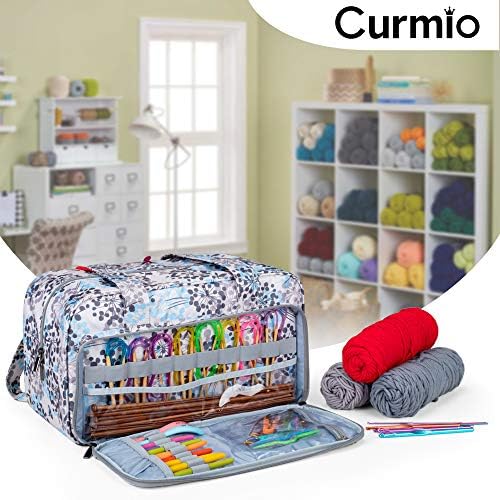 CURMIO Yarn Storage Bag, Knitting Tote Bag For Crochet Hooks, Knitting Project and Accessories, Ideal for Crochet Beginners and Knitting Lovers, Bag Only, Dandelion
