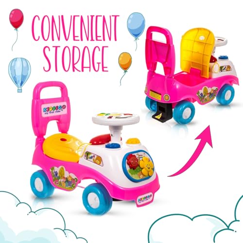 Kids First Ride On Cars Girls Boys Push Along Musical Car Infant Walker Buggy Car Toy Colourful First Steps Toddler Trike with Storage Box (Pink) - Image 9