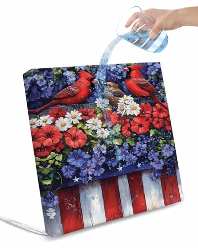 2 Pack Independence Day Waterproof Cushion Covers with Ties, Outdoor Patio Chaise Lounge Chair Seat Cushion Slip Covers Replacement(Only Cover) 4th of July Red Blue Poppy Flower 20