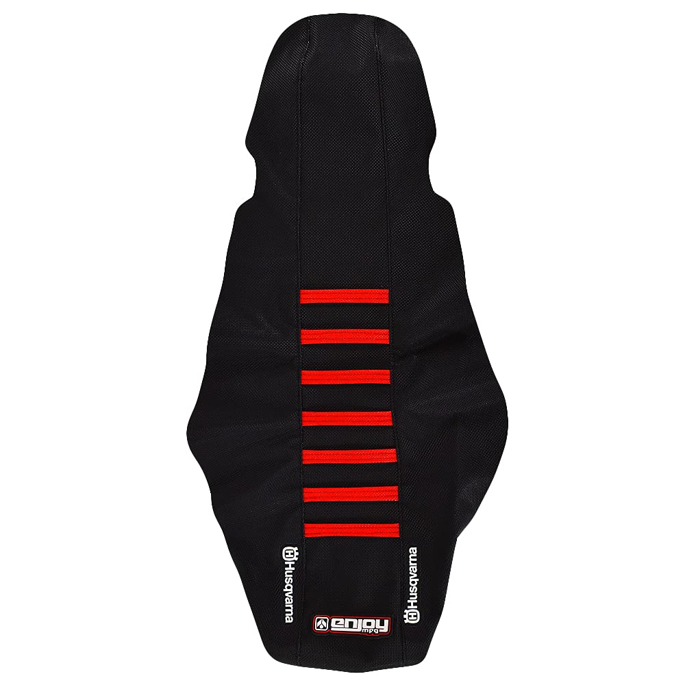 Enjoy Mfg Seat Cover - Compatible Fit for Husqvarna 2011-2013 TC 449 TE 449 TXC 449 TE 511 TXC 511#184 (All Black/RED Ribs - Husqvarna Logos)