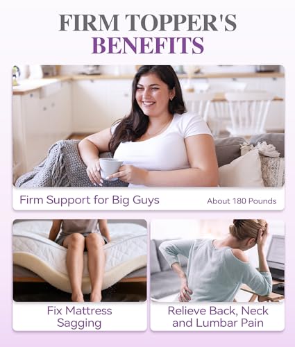 Image of SINWEEK 3 Inch Firm Queen Mattress Topper with Cooling Gel Memory Foam & Ventilated Cover - Stretch Straps & Anti-Slip Bottom, CertiPUR-US Certified, Pressure Relief for Back /Stomach /Side Sleepers