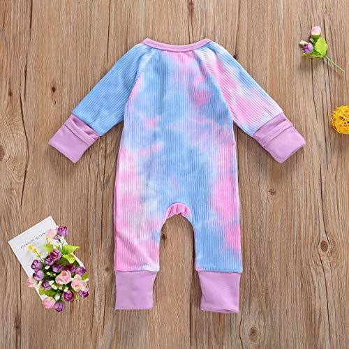 Seyurigaoka Baby Boy Girls' Sleep & Play, Tie Dye Organic One-Piece Romper-Jumpsuit Pj, Zip Front Footless Pajama (E-Blue, 6-12M) #TOP2