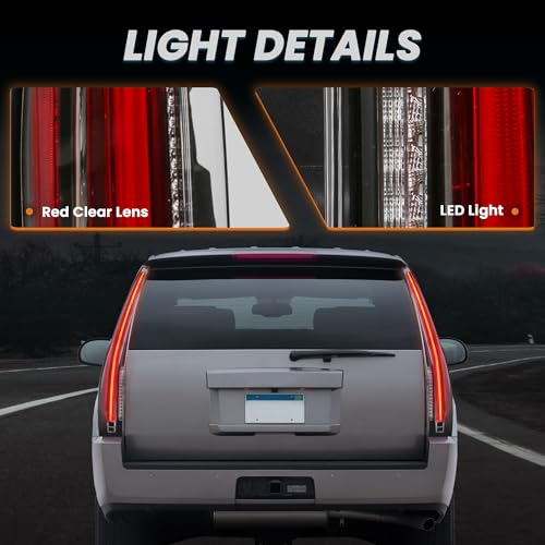 Image of KUIPERAUTO Tail Light Assembly Compatible for Chevy Suburban Tahoe GMC Yukon 2007-2014, Clear Red Rear Lamp Back Light, Yellow Turn Signal, 5Pin Plug
