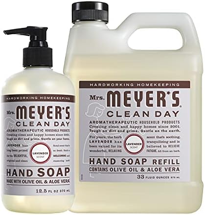 MRS. MEYER'S CLEAN DAY Liquid Hand Soap, Lavender Scent, Set Includes Refill & Bottle, No Size, No Color, 33 + 12.5 Oz, 2 Count,