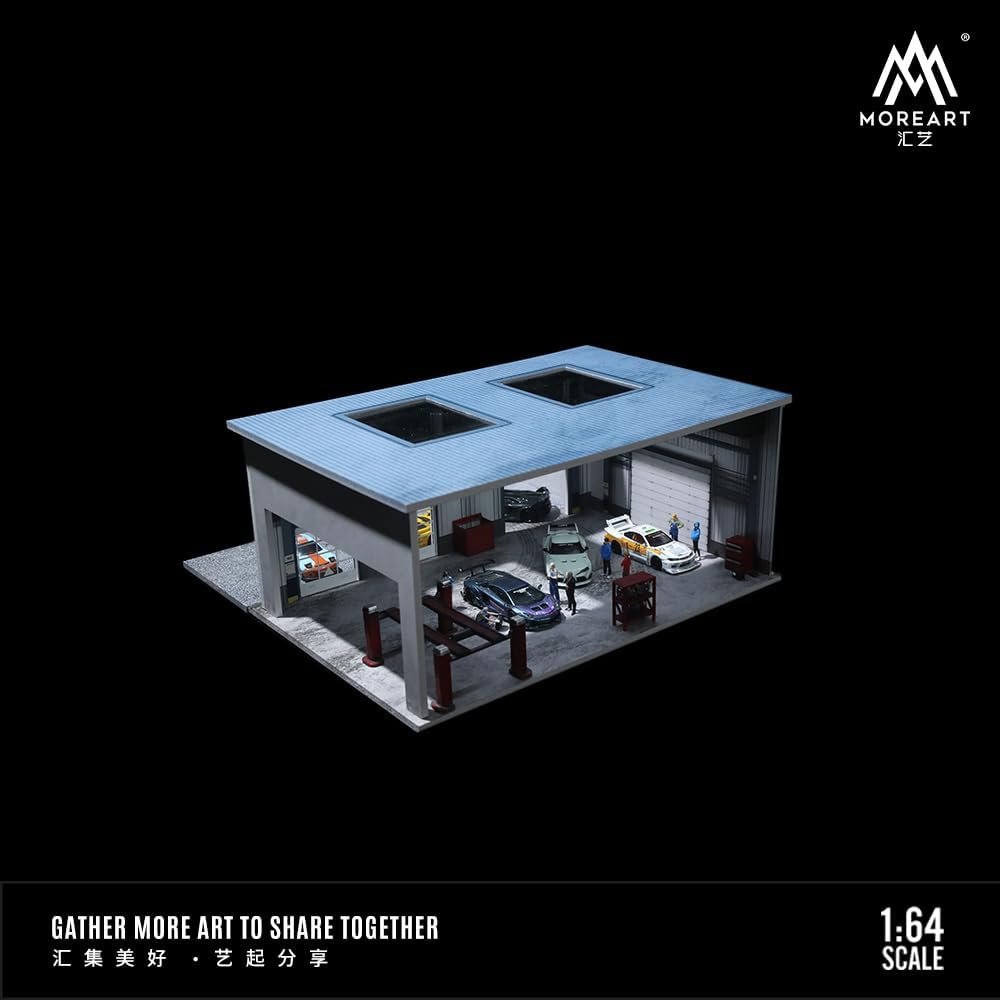 1:64 Scale Diorama Collection with LED Lighting - Includes Factory Building, DTM Light Version Track, Initial D Container, and More, Perfect for Mini GT, Time Micro, Hot Wheels, Tomica Cars (Factory)