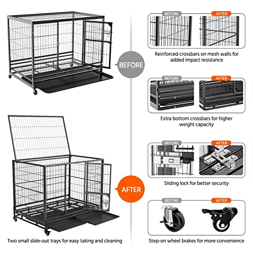 Image of Yaheetech 43 Inch Collapsible Open Top Metal Dog Crate w /Double Doors