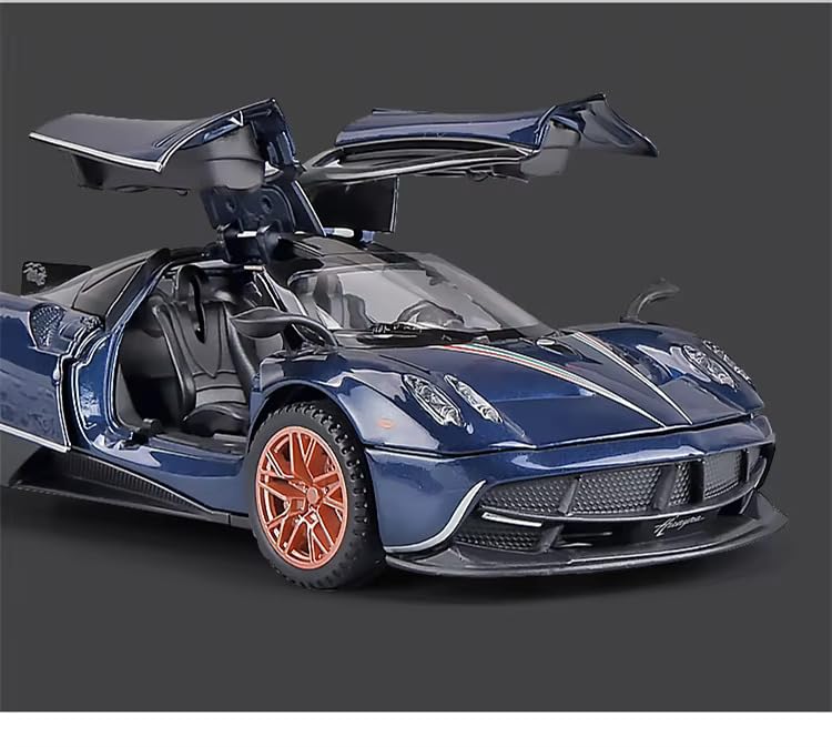 Image of Pagani Huayra Diecast Model Car Toy, 1:32 Scale, Pull-Back Function with Openable Doors, Lights and Sound Supercar for Kids & Enthusiasts, Gift for Boys (Navy Blue)