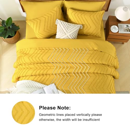 Image of Litanika King Size Comforter Set with Sheets Mustard Yellow - 7 Pieces Bed in a Bag King Chevron Tufted Complete Bedding Sets with Comforter, Sheets, Pillowcases & Shams