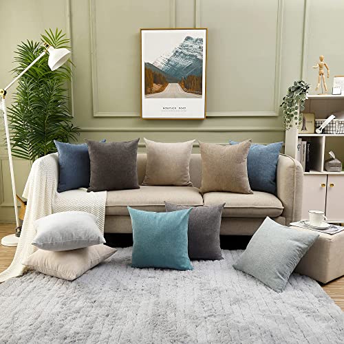 Jepeak Decorative Throw Pillow Covers Cases Pack Of 2 Chenille Cozy Modern Concise Square Cushion Covers For Bedroom Sofa Couch Home Decoration, Steel Blue 22 X 22 Inches #TOP4