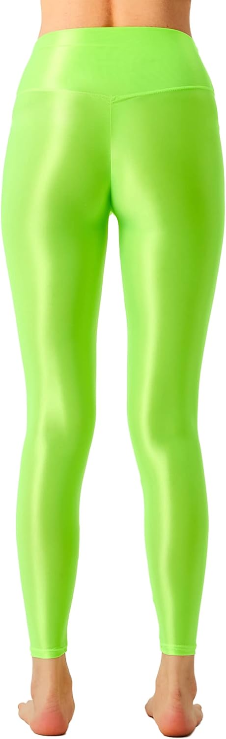 Vxuxlje Women's Oil Shiny Nylon Tights Pants High Shine Smooth Workout Compression Leggings