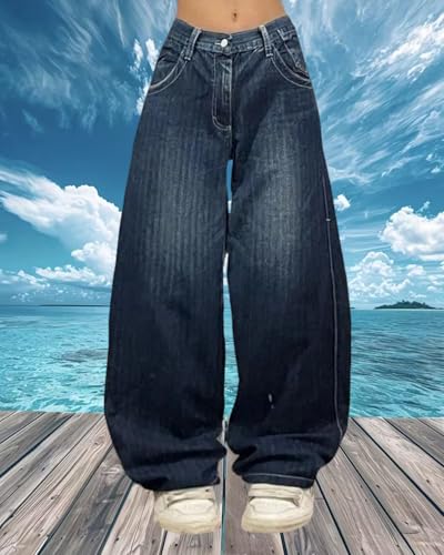 Baggy Women Men Hip Hop Goth Street Y2k Jeans with Skeleton Print, Vintage High Waist Denim Wide Leg Pants Wear4