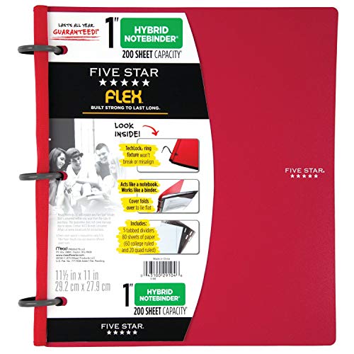 image for Five Star Flex Hybrid NoteBinder, 1 Inch Binder with Tabs, Notebook an