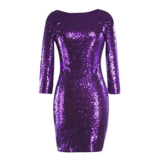 short purple glitter dress Women Shiny Sequins Bodycon Mini Dress Winter 3/4 Sleeves Cocktail Gala Pageant Party Bandage Christmas Dress New Years Eve Sparkle Glitzy Glam Night Club Dress Clubwear Small line dress features a Calvin Klein Women's Mock Size_3-4 Inch Color:Tree