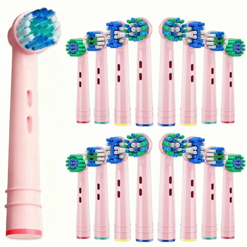 Replacement Brush Heads for Oral-B Pro 500/1000/1500/2000/3000 - Pink Color-Matched Design for Pro 1000 Pink Handle Soft Bristles Multi-Style 16 Pack by GiaZentrix