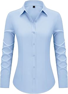 Camisas con botones para mujer, camisa de vestir ajustada de manga larga con cuello, blusa de trabajo, negocios, oficina, atuendo de otoño