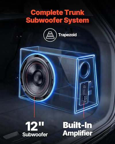 VEVOR Auto Subwoofer Set mit Bestücktem Gehäuse 305 mm, Komplettes Subwoofer- und Verstärkerpaket 245 W RMS, mit Integriertem Verstärker & Verkabelungssatz, Kompakt für Auto-Audiosysteme