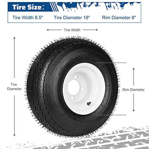 2-Pack 18X8.50-8 Tractor Turf Tire W/Steel Rim For Golf Carts, Utility Vehicles, And Riding Lawn Mowers (Nhs Series), 4 Ply Tubeless, Bore Id- 2.83",Max Load- 815Lbs #TOP1