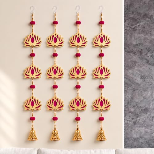 Image of JH Gallery Jhumki Bead Lotus - Handmade Ganpati Decoration Setup for Home, Ganesh Chaturthi Mandap Decor, Pooja Room, Temple & Door Hanging (30 Inch, Pack of 4)