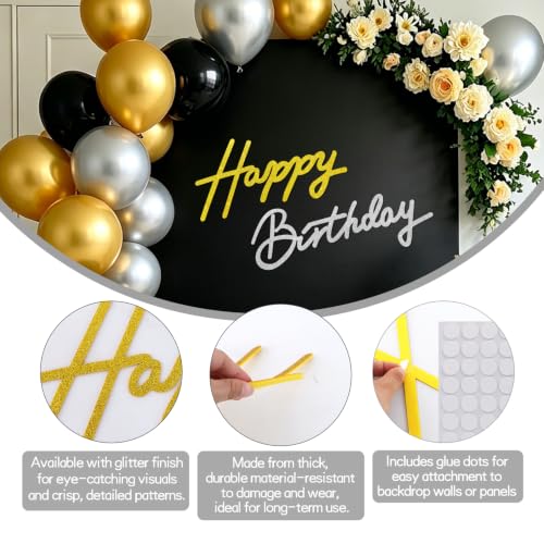 Image of TONIFUL Happy Birthday Sign for Backdrop - Glitter Gold Silver Felt Banner - Includes Dot Glue - Perfect for Birthday Party Backdrop,Wall Decr,Balloon Arch,Photo Background