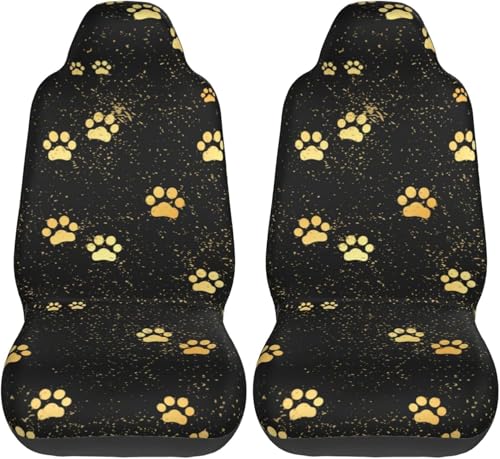ゴールド 犬 パウ ブラック シートカバー 2枚 前席 防汚 カーシートカバー シートエプロン クッション 軽自動車 普通車 ブラック 運転席 助手席 座席 おしゃれ 車用 シート カバー プレゼント ff141
