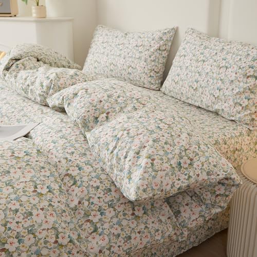 Image of LifeTB Cottagecore Flowers Comforter Set Queen Chic Floral Bedding Set | Vintage Coquette Botanical Comforter Lightweight Soft Bedding Farmhouse Queen Comforter with 2 Pillowcases