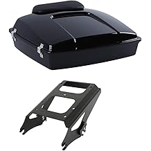 Vivid Black Razor Tour Trunk Luggage Kit w/Small Backrest Pad Fit for Harley Davidson Touring Models 2009-2013 with Black Tour Trunk Mounting Kit with Black Mounting Rack
