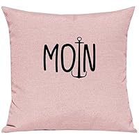 Kissen „Moin“ Mit Anker-Druck – 40x40 Cm, Baumwolle, Maritim, Mit Polyester-Inlet