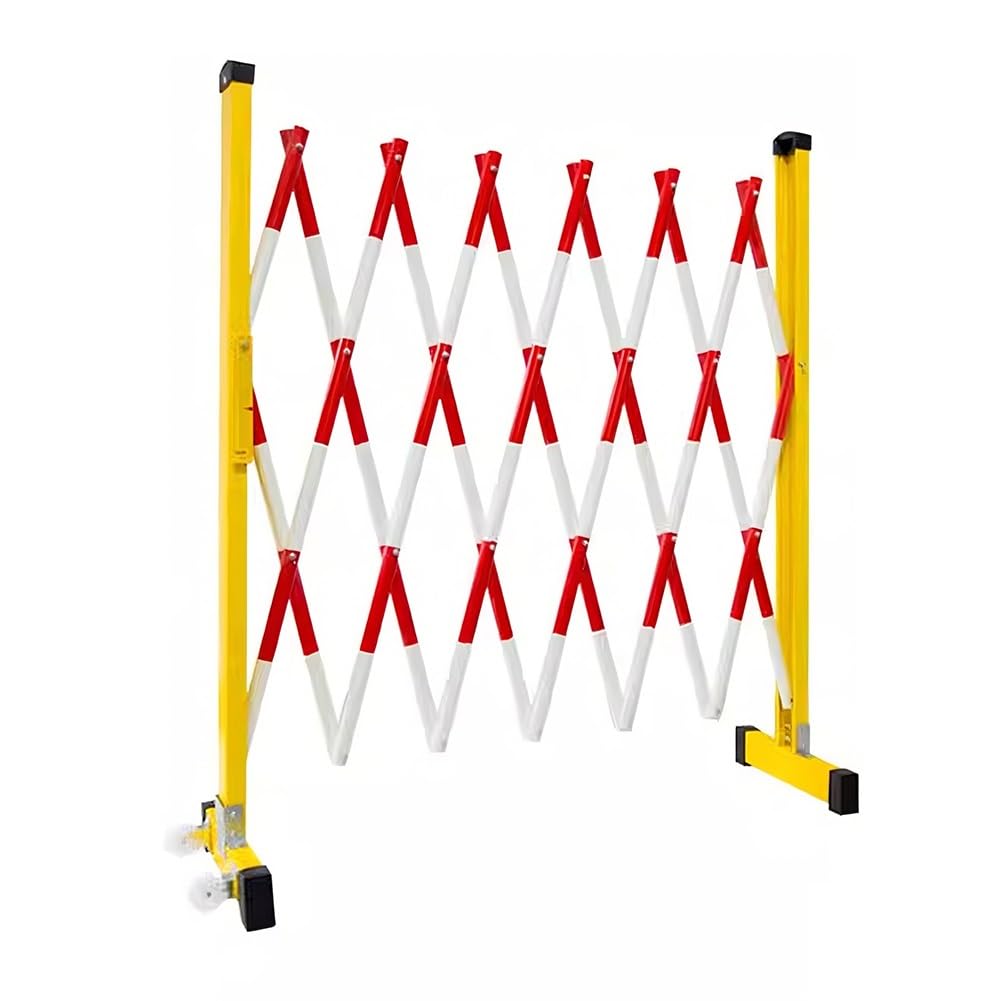 Genérico Barrera metálica Extensible para Control de tráfico - Puerta de Seguridad Plegable retráctil de 1,2 x 7 m - Valla Exterior portátil para Zonas de construcción y cumplimiento de la normativa