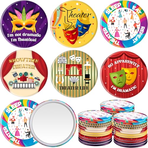 Image of Yalikop 24 Pieces Theater Gifts for Women Men, Theatre Life Mini Makeup Mirrors Portable Pocket Mirrors Musical Broadway Theatre Lover Gift for Director Thespian Writer Actor or Acting Enthusiasts