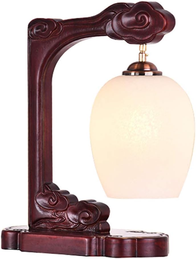 Chinese Solid Wood Antique table lamp, Modern Chinese Embossed Craft LED Bulb Classical Wedding Room Bedroom Bedside lamp Retro Living Room table lamp Classical Villa Study table lamp LEOWE