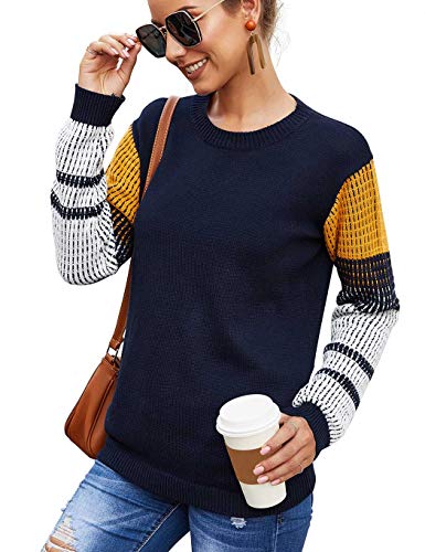 Women's Cute Contrast Sleeve Knitted Pullover Sweater