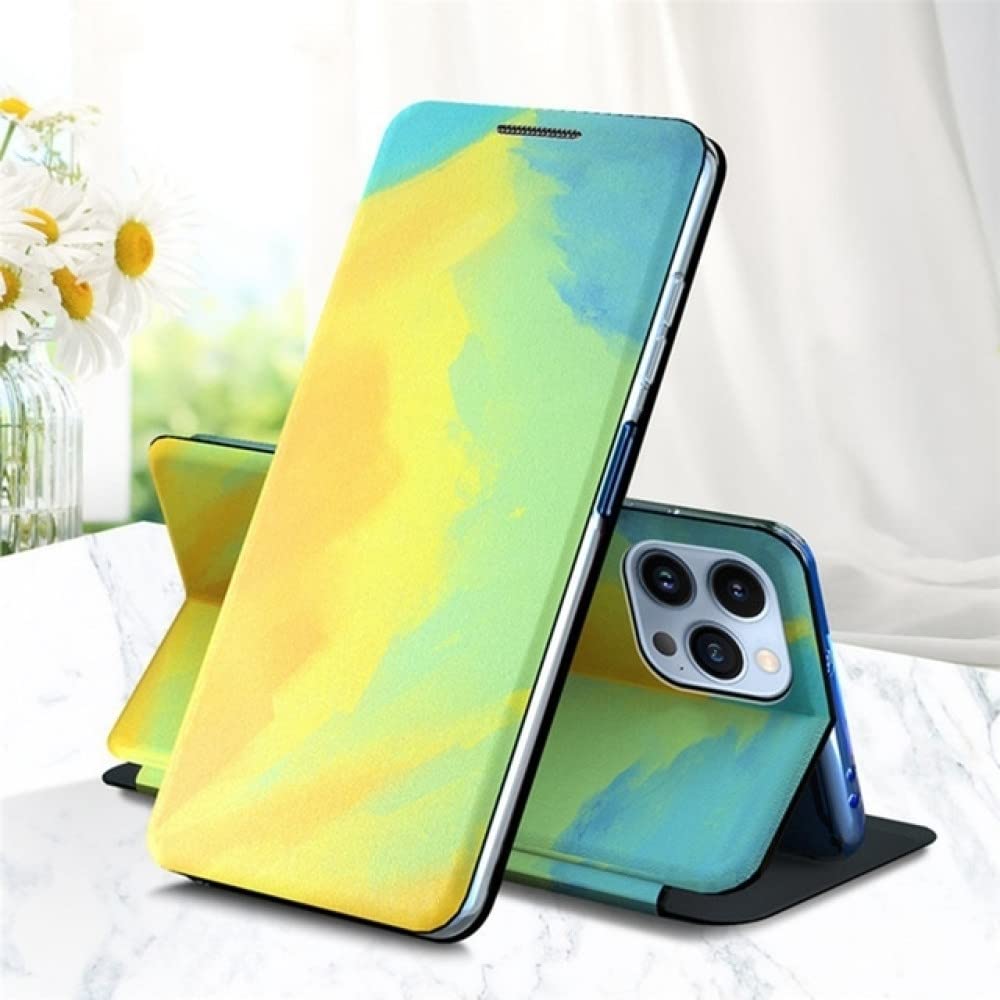 Étui cuir iPhone 12 Pro jaune aquarelle pour éviter les rayures d'écran