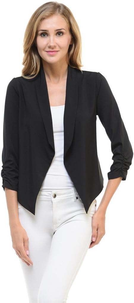Auliné Collection Womens Casual Lightweight 3/4 Sleeve Fitted Open Blazer