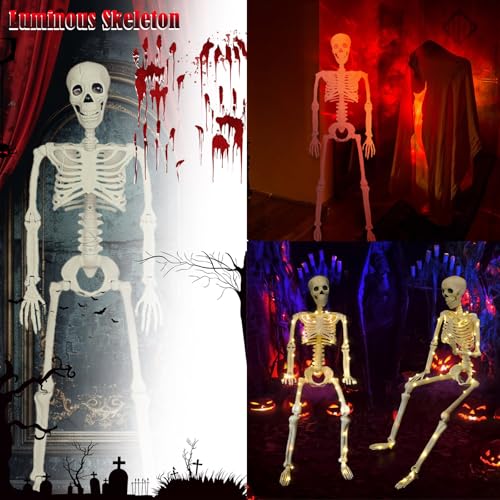 Full Size Skeleton Lighting Kit, Halloween Decorations Outdoor Indoor, Scary LED 36 Inches Light Up Giant Posable Skeleton Movable Jonints for Halloween Decoration Décor - Image 3