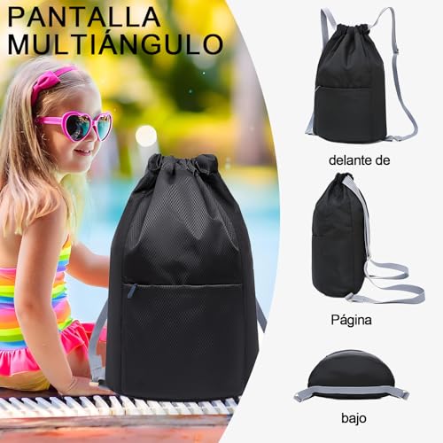 Foatcox Bolsa de gimnasio impermeable con cordón, bolsa deportiva para mujer y hombre, mochila plegable con cordón de gran capacidad, bolsa con cordón para senderismo, camping, viajes y natación - imagen 6