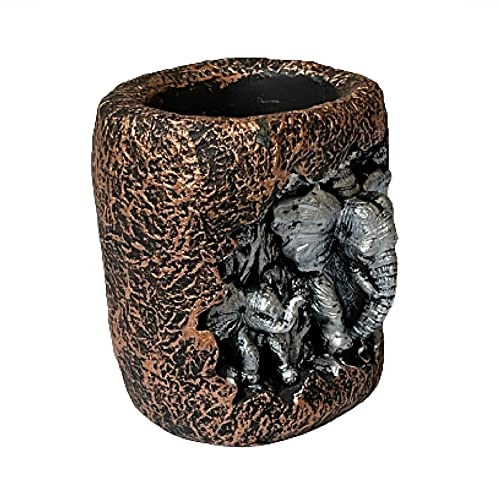 Image of AUGEN Pen Stand Decorative Hand Painted Elephant and Baby Elephant Design Stationery Holder | Gift Item | Table Top Decor (2082)