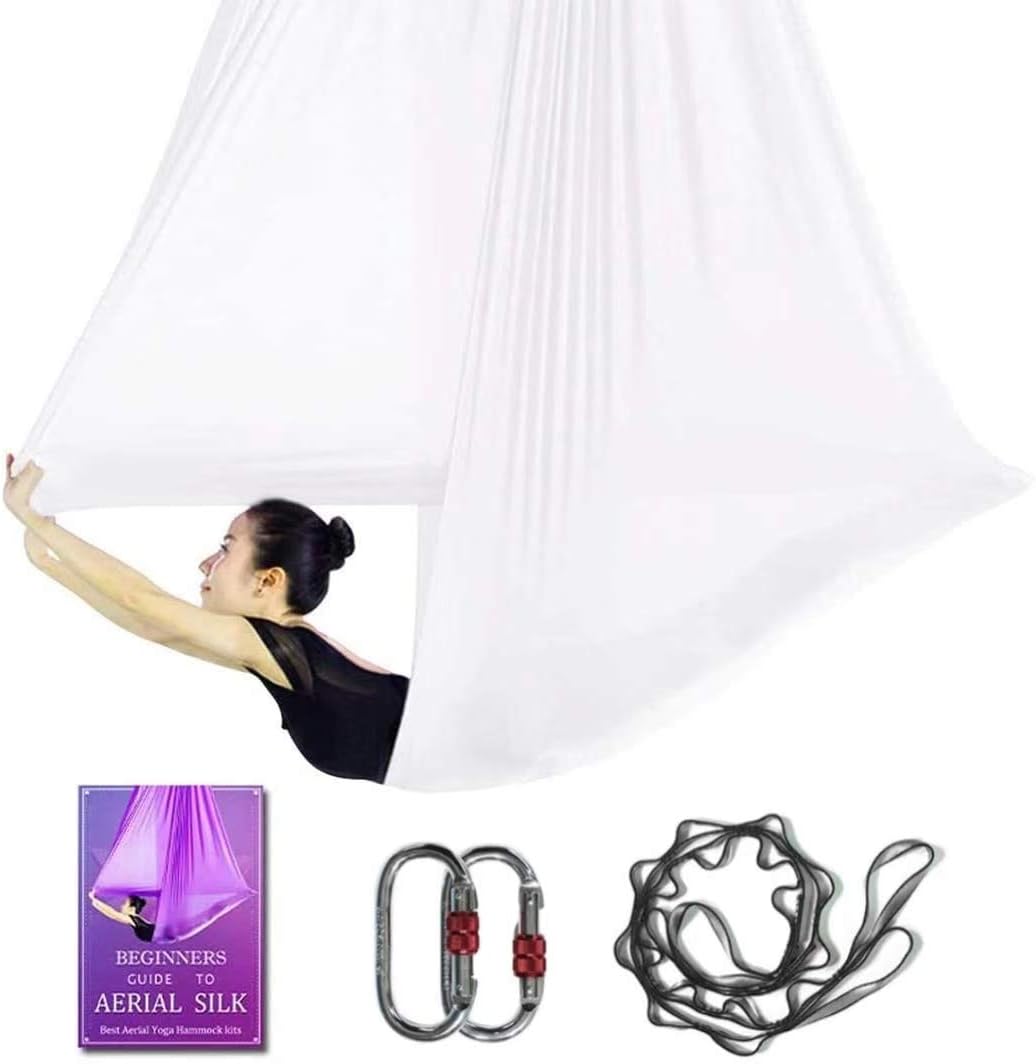 Aerial Yoga Hammock L:5M W:2.8M 5.5 Yards Aerial Pilates Silk Yoga Swing Set with 2000 Ibs Load Include Daisy Chain, Pose Guide