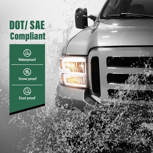 Image of GRAND ORANGE LED DRL Headlight Assembly Compatible with Ford Excursion 2005, Fit Ford F250 F350 F450 F550 Super Duty 2005-2007 FO2502217 HeadLamps LH & RH Clear lens Chrome Housing White Reflector